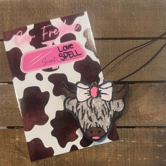 Cow Print Car Freshener with Pink Bow- FRESHIE - Picture 1 of 1